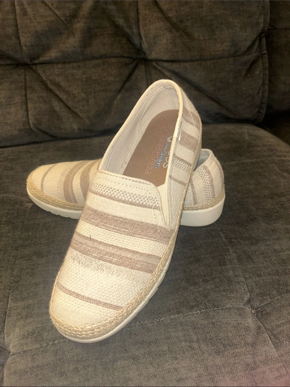 Skechers Slip-On Striped Espadrille in Cream and Beige - Picture 2 of 2
